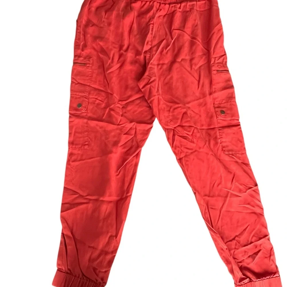 Light Olive Green and Red Relaxed Cargo Pants with Elastic Cuffs (2 pairs)